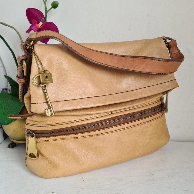 FOSSIL LEATHER LARGE Foldover Crossbody Messenger Shoulder Bag Tote Tan brown 76.00 PicClick UK